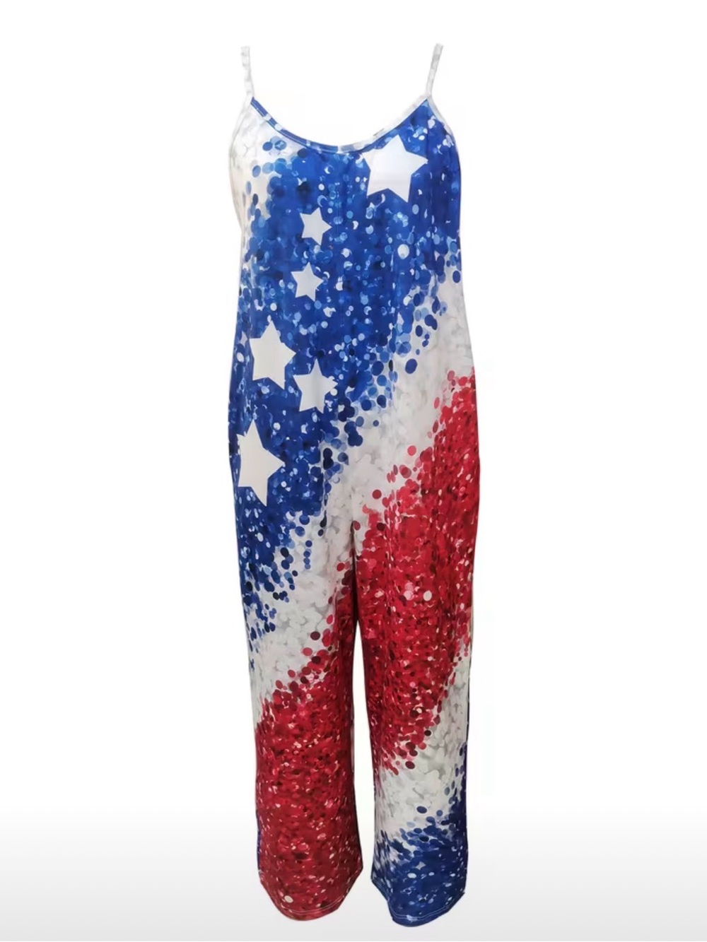 Patriotic Stars & Sequin Print Jumpsuit - Red, White & Blue